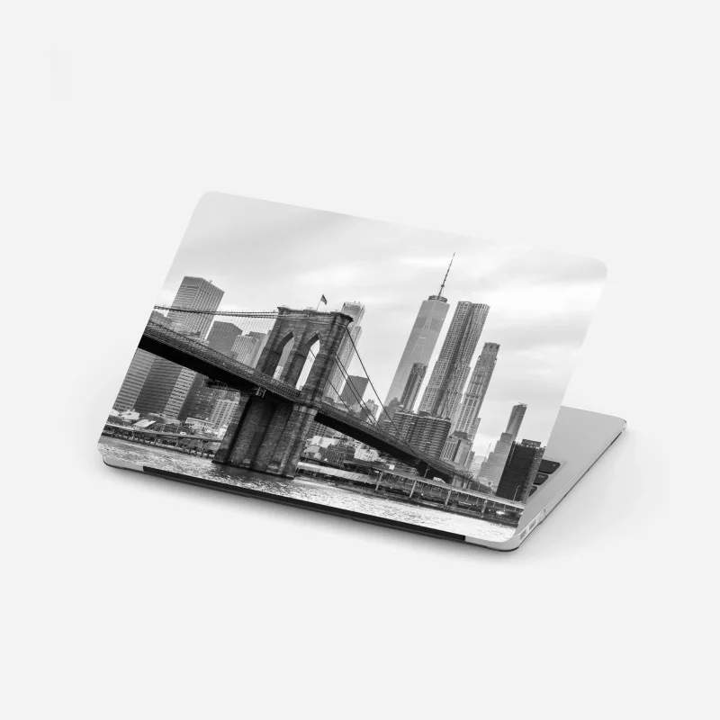 Adesivo per laptop stampa artistica in bianco e nero del ponte di Brooklyn e skyline di New York