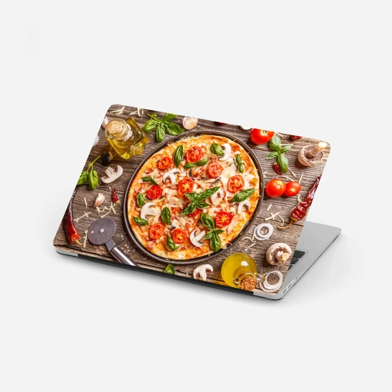 Adesivo per laptop pizza rustica con basilico e pomodori