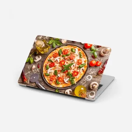 Adesivo per laptop pizza rustica con basilico e pomodori • Wallissimo®
