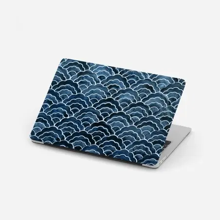 Adesivo per laptop motivo onde giapponesi blu dall'effetto acquerello • Wallissimo®