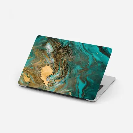 Adesivo per laptop marea turchese e oro astratta • Wallissimo®