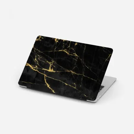 Adesivo per laptop marmo nero con venature dorate • Wallissimo®