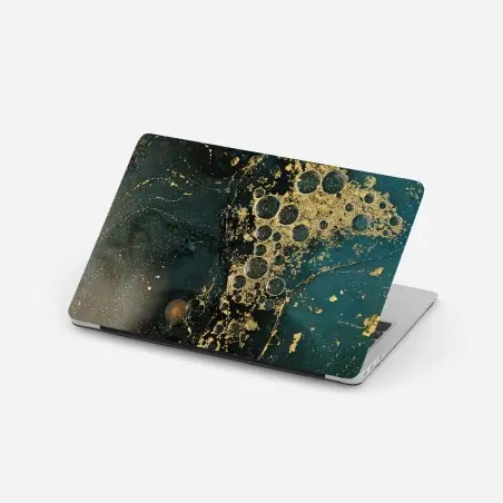 Adesivo per laptop oro liquido su blu petrolio, texture astratta • Wallissimo®