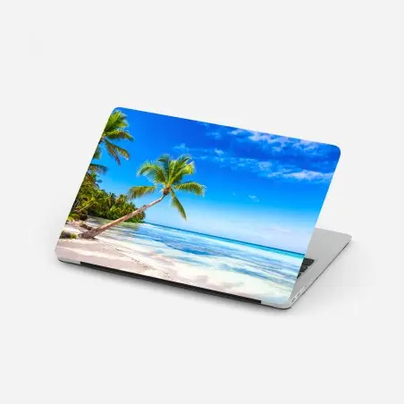 Adesivo per laptop paesaggio tropicale con palma inclinata sul mare • Wallissimo®