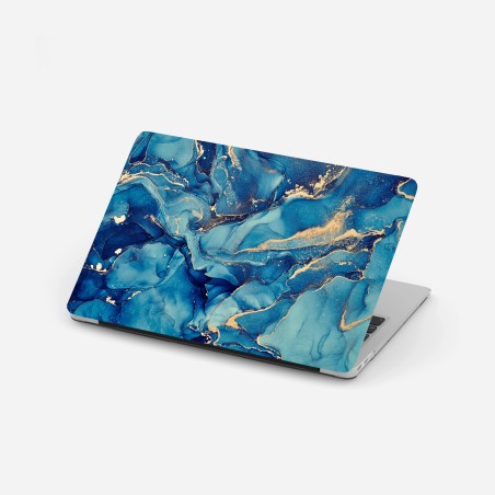 Adesivo per laptop onde dorate su fondo blu • Wallissimo®