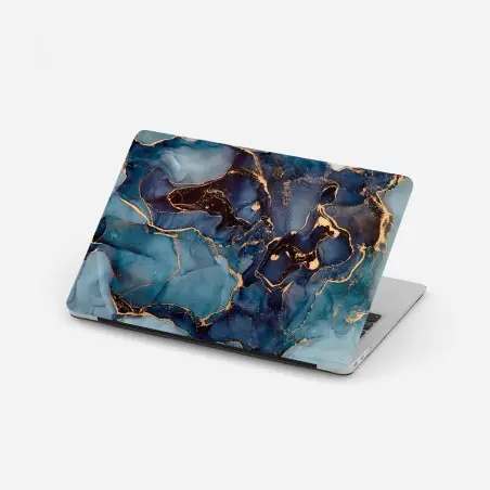 Adesivo per laptop correnti di inchiostro blu e oro • Wallissimo®