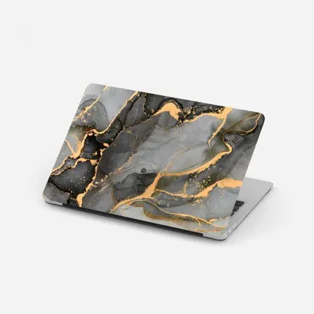 Adesivo per laptop correnti dorate su marmo grigio • Wallissimo®