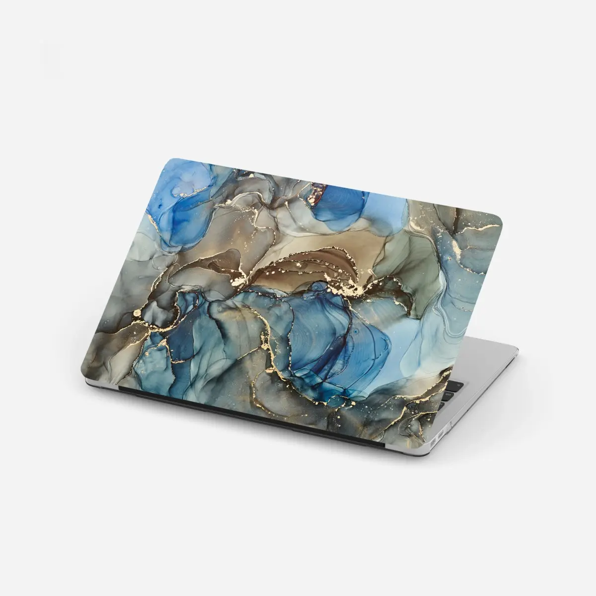 Adesivo per laptop correnti di inchiostro blu con venature dorate • Wallissimo®
