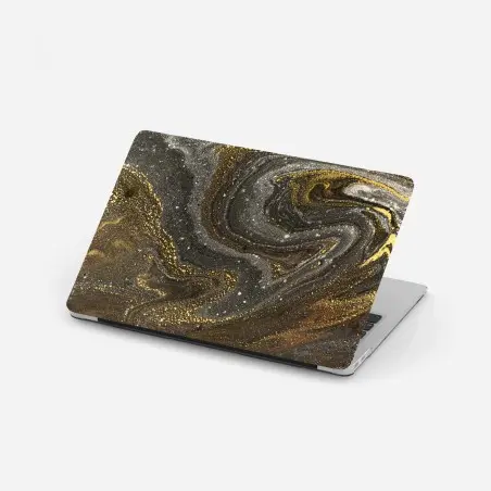 Adesivo per laptop marmo liquido oro e nero • Wallissimo®
