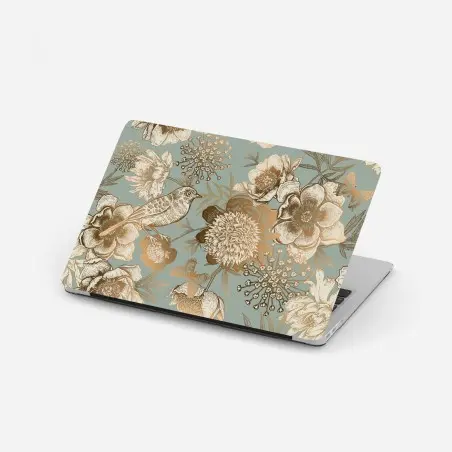 Adesivo per laptop motivo botanico vintage con uccelli e farfalle • Wallissimo®