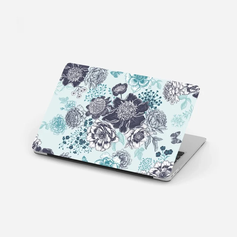 Adesivo per laptop motivo floreale botanico in toni turchesi