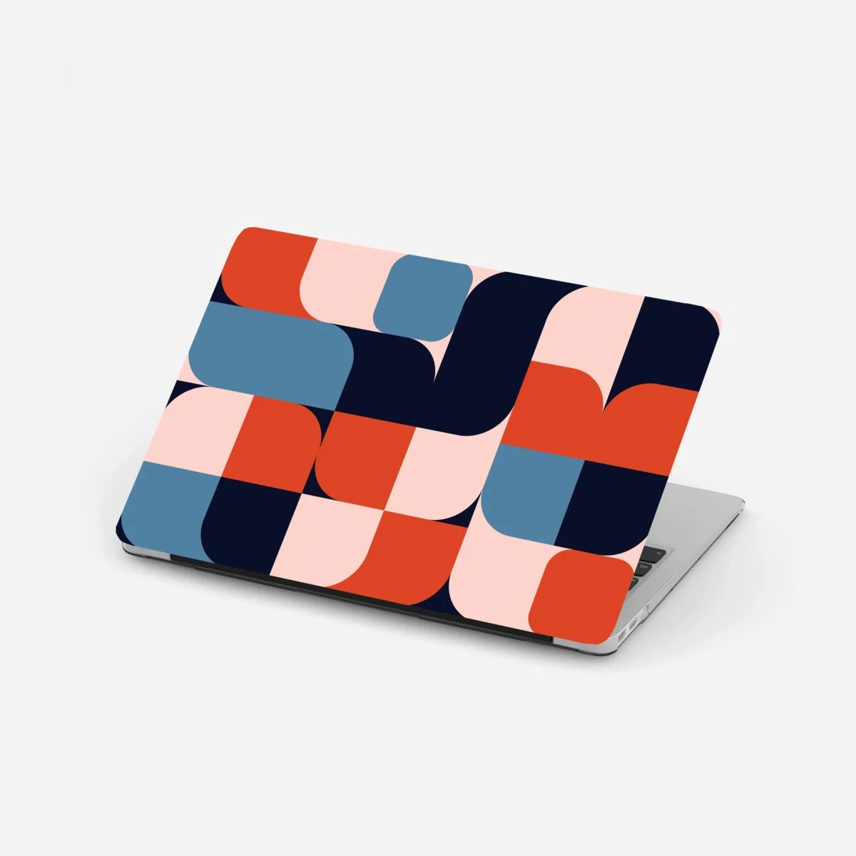 Adesivo per laptop motivo geometrico retrò in blu e corallo • Wallissimo® Adesivo per laptop motivo geometrico retrò in blu e corallo • Wallissimo®