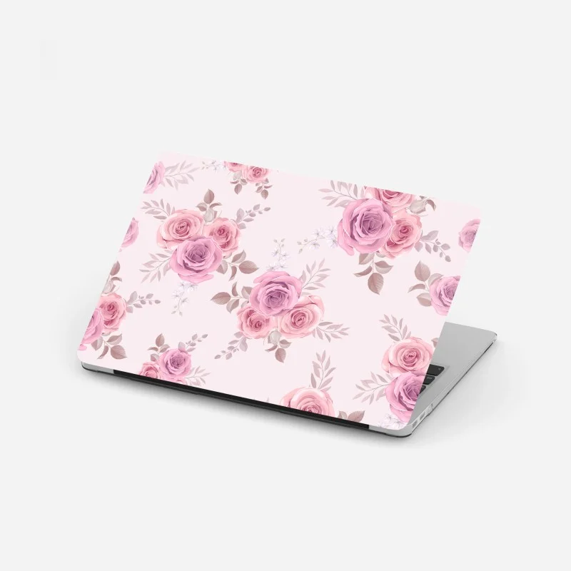 Adesivo per laptop bouquet di rose rosa su fondo rosa pastello