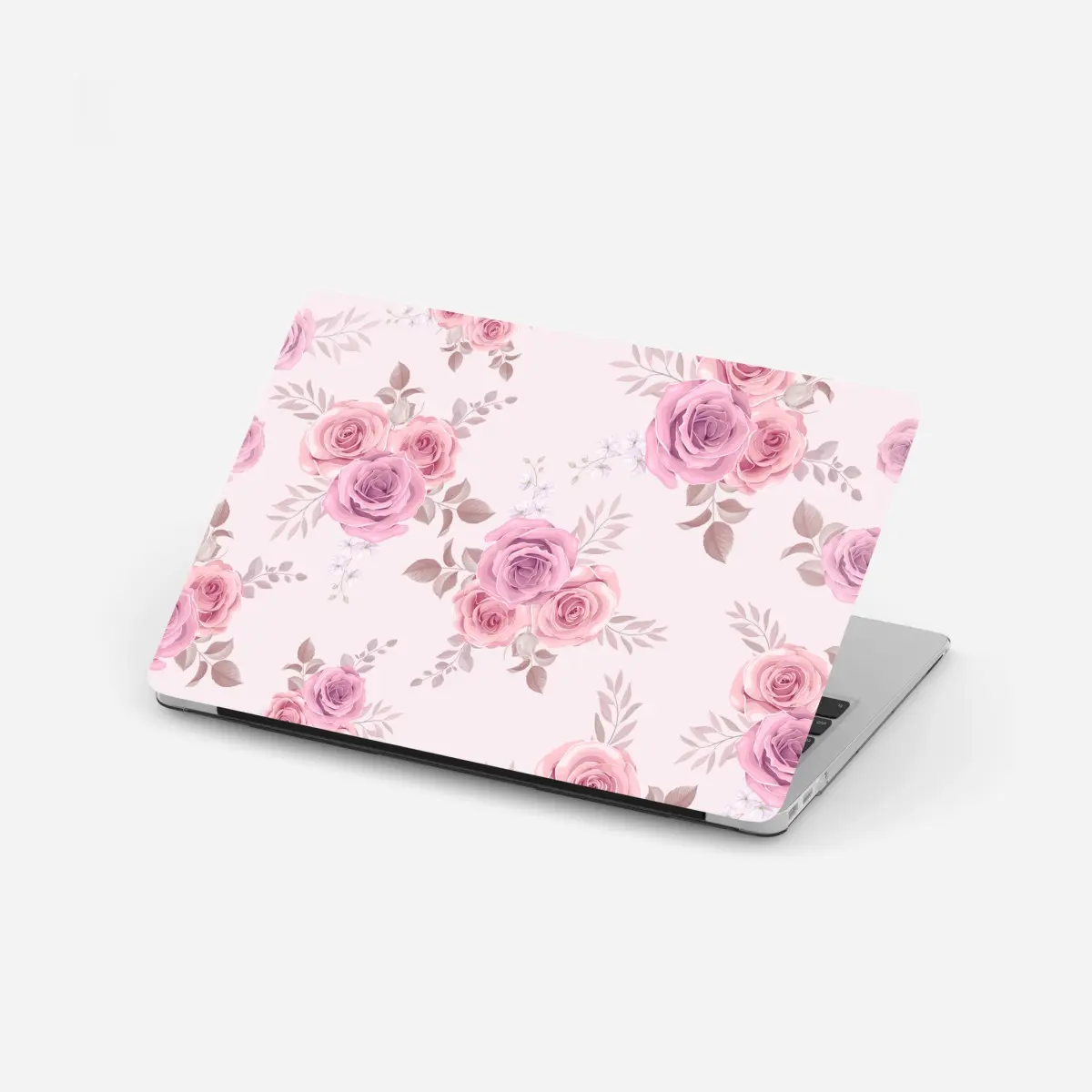 Adesivo per laptop bouquet di rose rosa su fondo rosa pastello • Wallissimo®
