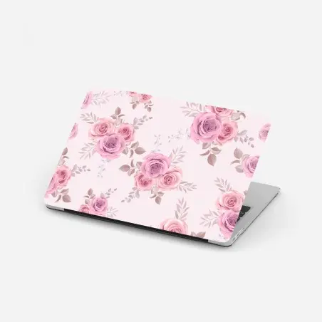 Adesivo per laptop bouquet di rose rosa su fondo rosa pastello • Wallissimo®