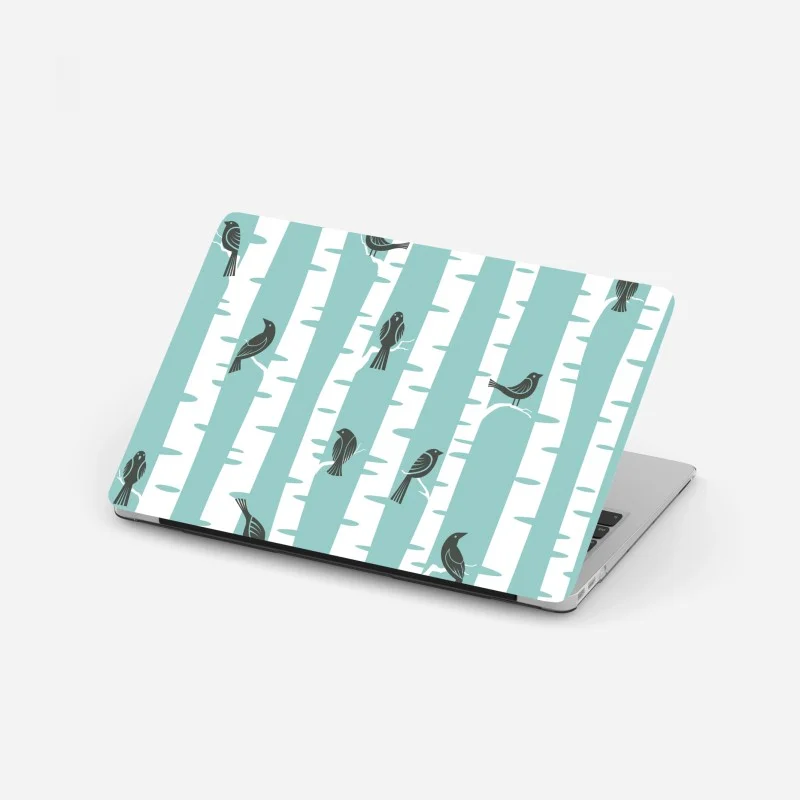 Adesivo per laptop betulle e uccellini in stile nordico
