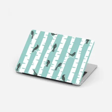 Adesivo per laptop betulle e uccellini in stile nordico • Wallissimo®