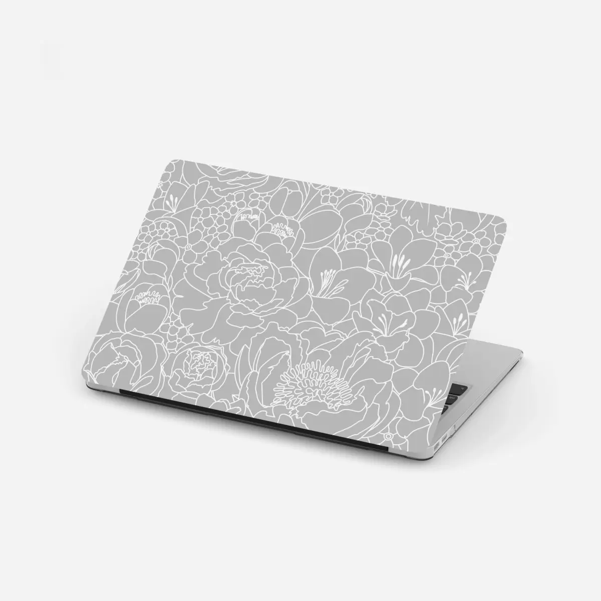 Adesivo per laptop motivo floreale moderno in bianco e grigio • Wallissimo®