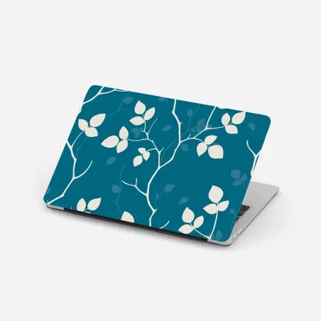 Adesivo per laptop motivo botanico turchese con foglie avorio • Wallissimo®