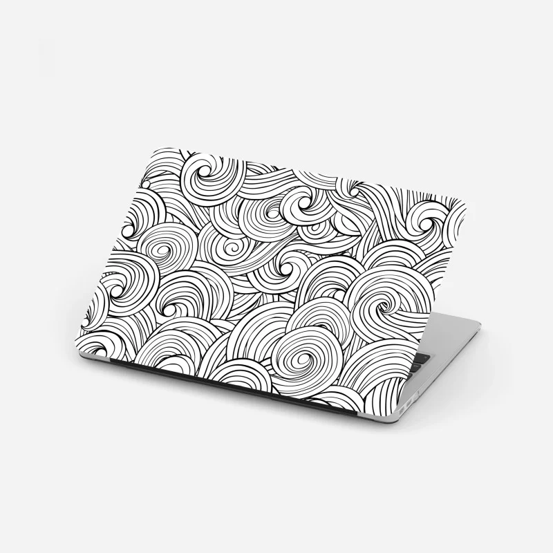 Adesivo per laptop onde astratte a spirale in bianco e nero