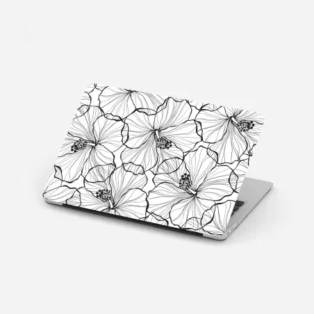 Adesivo per laptop motivo floreale a linee sottili in bianco e nero • Wallissimo®