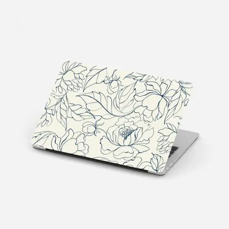 Adesivo per laptop elegante motivo floreale blu su fondo crema • Wallissimo®