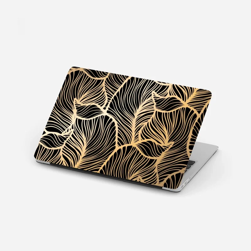Adesivo per laptop motivo foglie dorate su sfondo nero