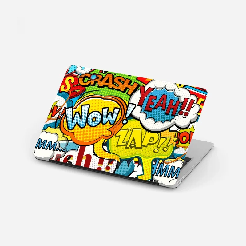 Adesivo per laptop murales pop art con onomatopee colorate