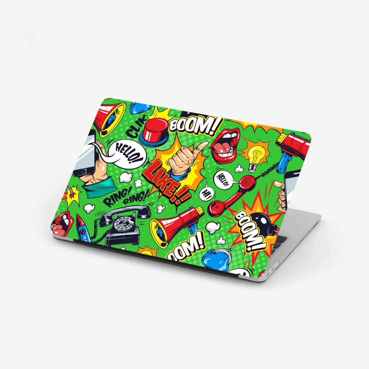 Adesivo per laptop esplosione pop art di icone di comunicazione colorata • Wallissimo® Adesivo per laptop esplosione pop art di icone di comunicazione colorata • Wallissimo®