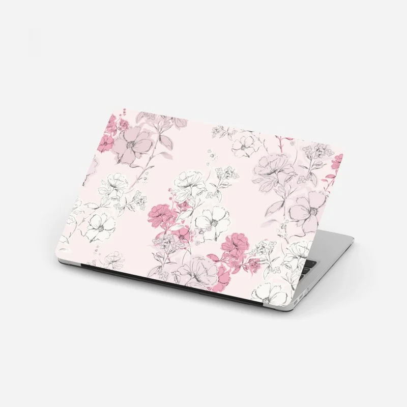 Adesivo per laptop fiori romantici su sfondo rosa