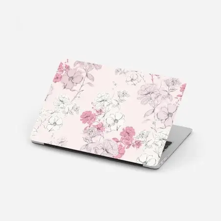 Adesivo per laptop fiori romantici su sfondo rosa • Wallissimo®