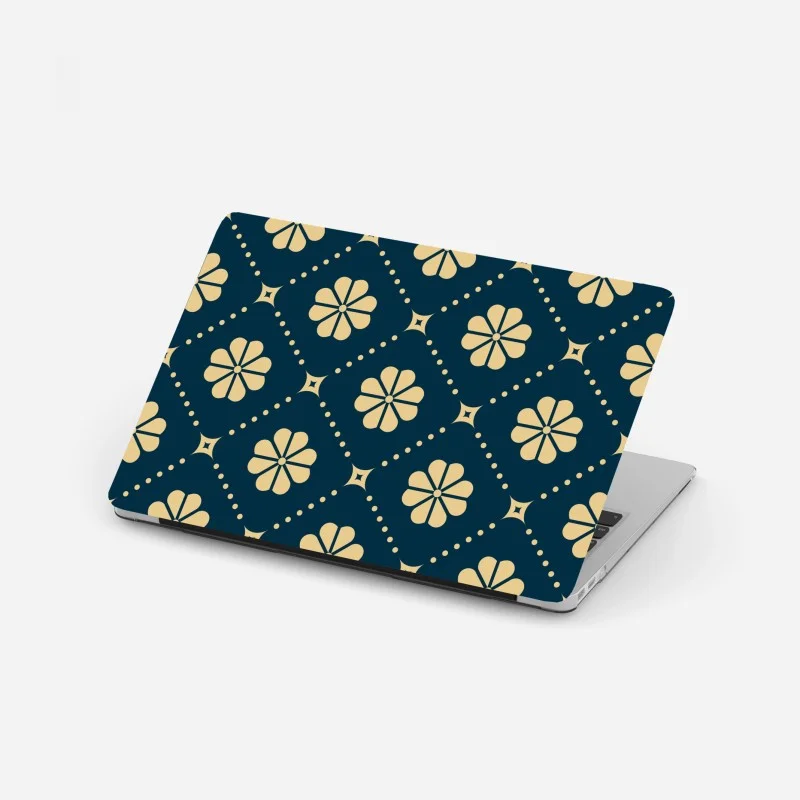 Adesivo per laptop motivo floreale geometrico blu navy e beige