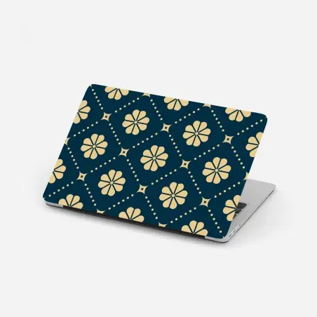 Adesivo per laptop motivo floreale geometrico blu navy e beige • Wallissimo®