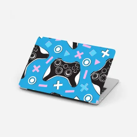 Adesivo per laptop motivo controller da gioco retrò su sfondo azzurro • Wallissimo®