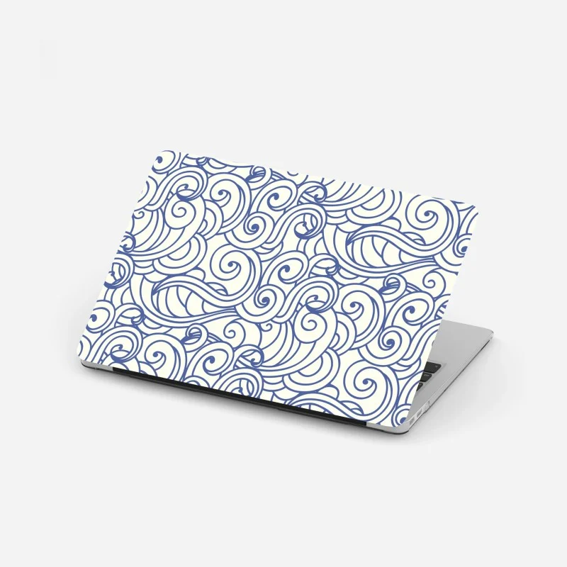 Adesivo per laptop onde stilizzate blu su sfondo crema