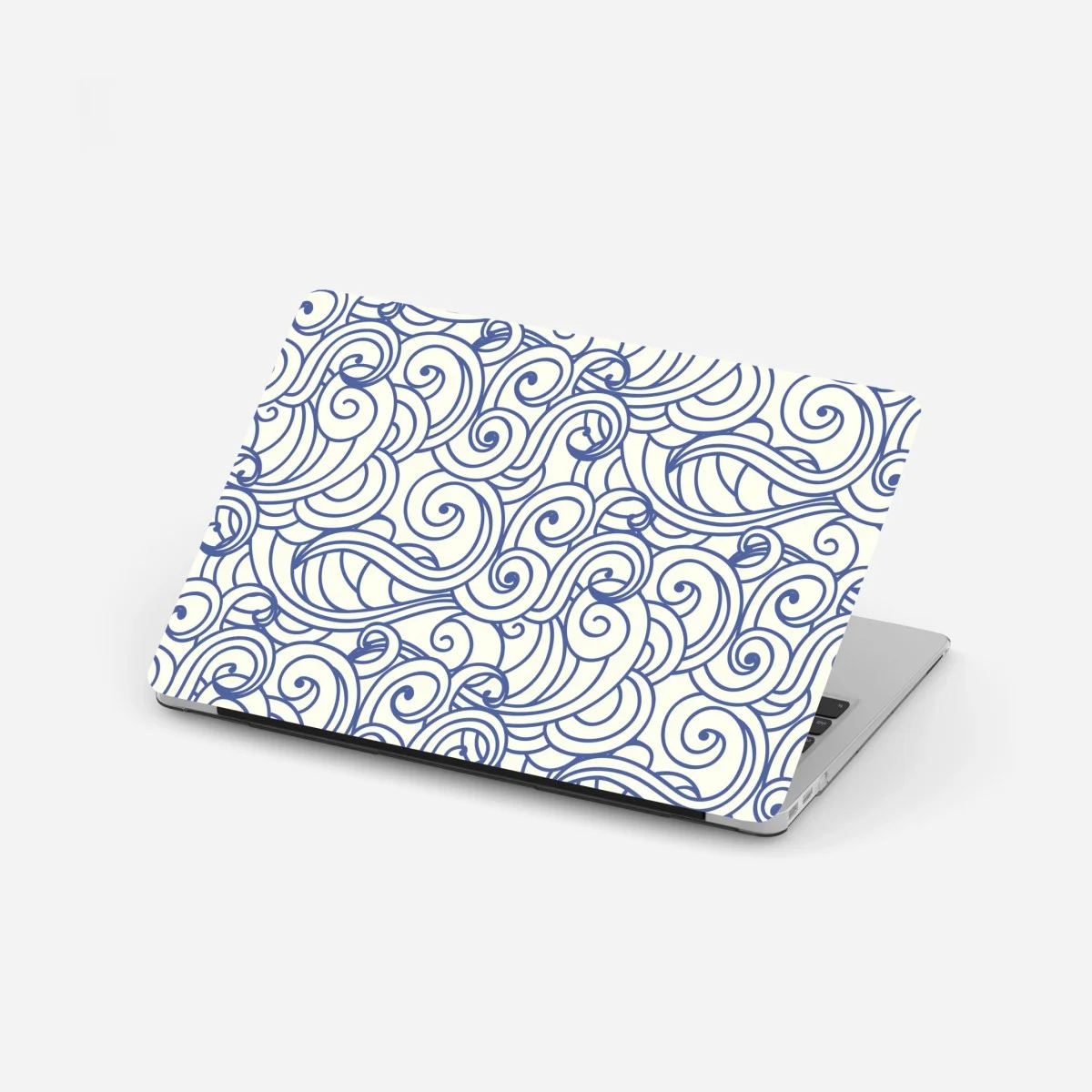 Adesivo per laptop onde stilizzate blu su sfondo crema • Wallissimo® Adesivo per laptop onde stilizzate blu su sfondo crema • Wallissimo®