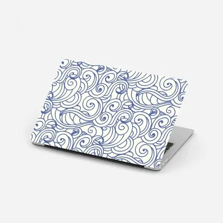 Adesivo per laptop onde stilizzate blu su sfondo crema • Wallissimo®