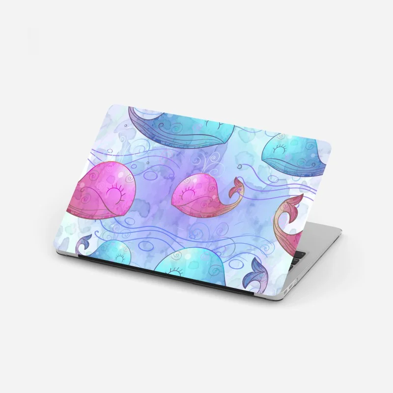 Adesivo per laptop balene acquerellate in stile giocoso