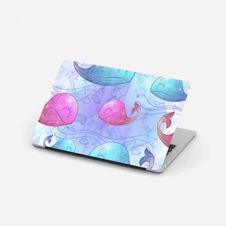 Adesivo per laptop balene acquerellate in stile giocoso • Wallissimo®