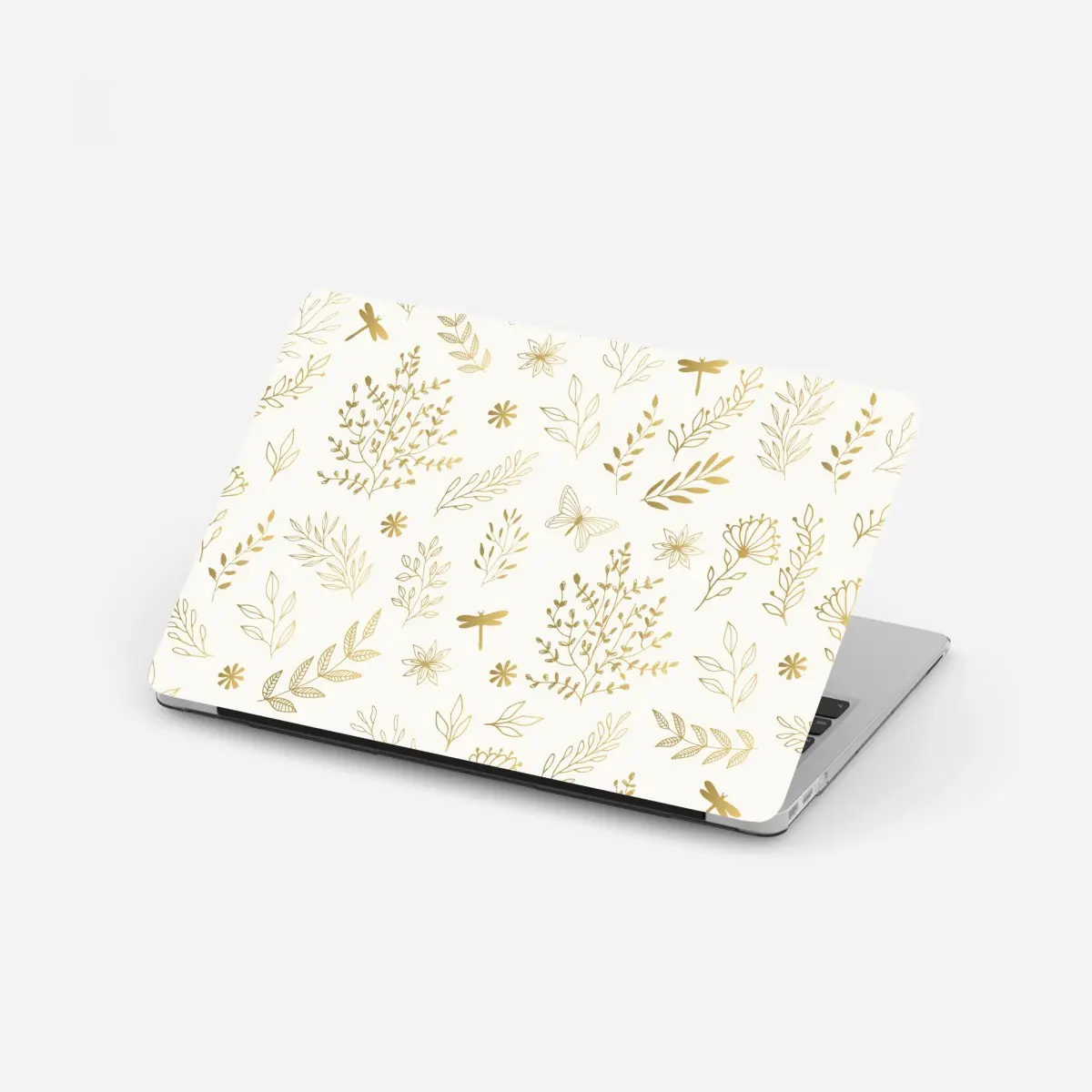 Adesivo per laptop motivo botanico dorato su fondo crema • Wallissimo®