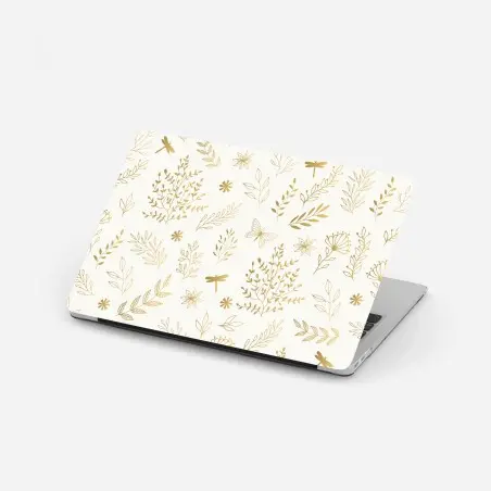 Adesivo per laptop motivo botanico dorato su fondo crema • Wallissimo®