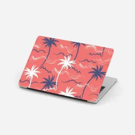 Adesivo per laptop motivo tropicale di palme su sfondo corallo • Wallissimo®