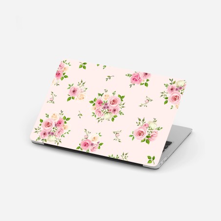 Adesivo per laptop bouquet di rose pastello su sfondo rosa • Wallissimo®