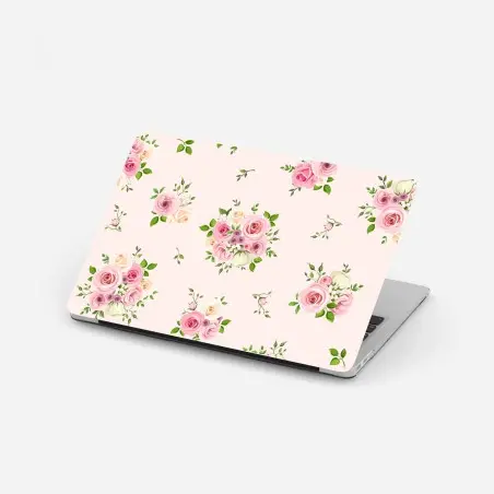 Adesivo per laptop bouquet di rose pastello su sfondo rosa • Wallissimo®