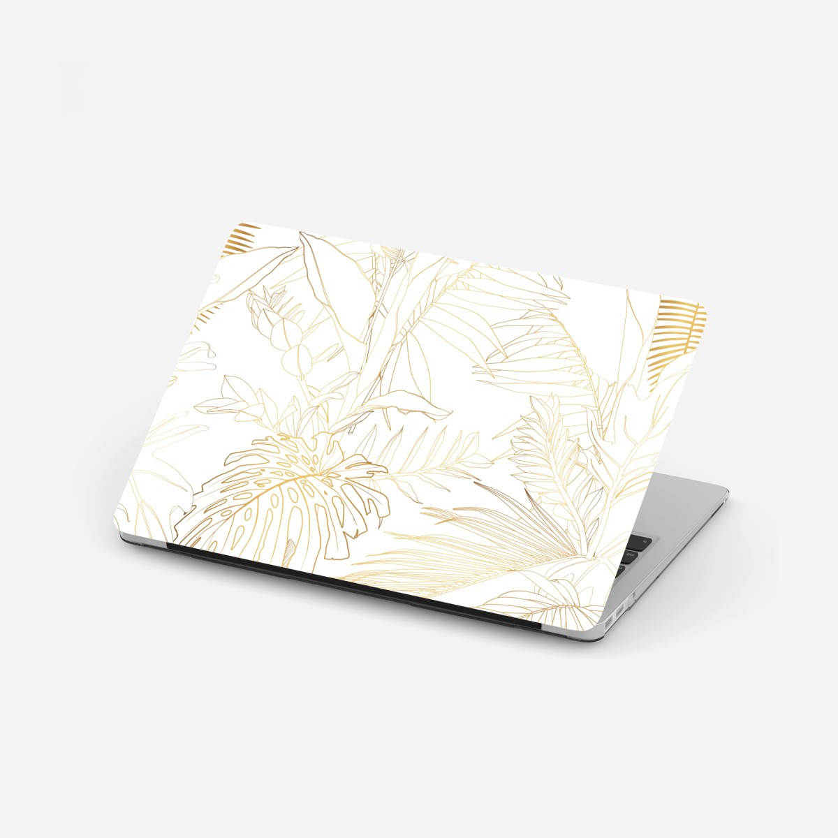Adesivo per laptop motivo botanico tropicale in linee dorate • Wallissimo®