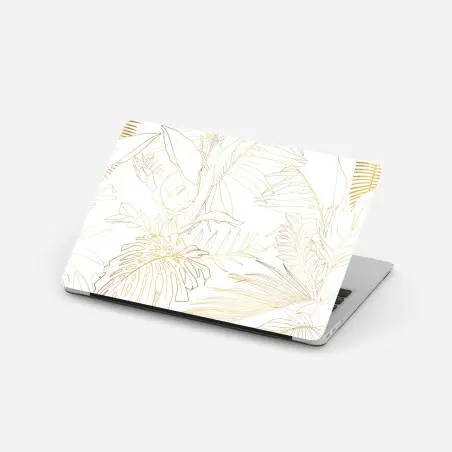 Adesivo per laptop motivo botanico tropicale in linee dorate • Wallissimo®