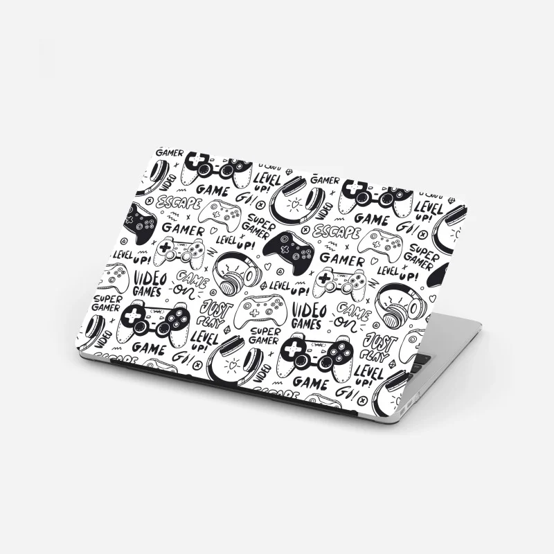 Adesivo per laptop pattern videogiochi e controller in bianco e nero