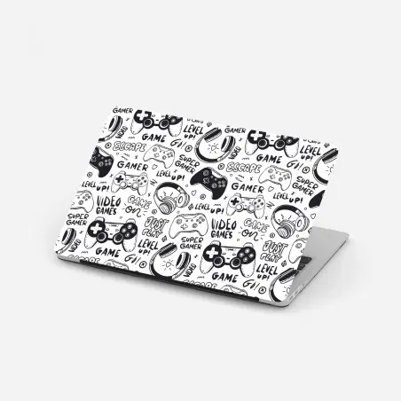 Adesivo per laptop pattern videogiochi e controller in bianco e nero • Wallissimo®