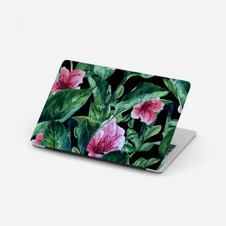 Adesivo per laptop motivo botanico tropicale in acquerello su sfondo nero • Wallissimo®