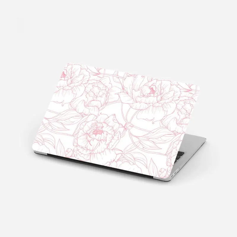 Adesivo per laptop motivo floreale di peonie rosa su sfondo bianco